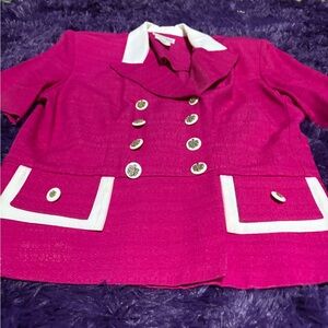 1980  vintage Pink Double-Breasted Blazer with White Accents grandmacore preppy
